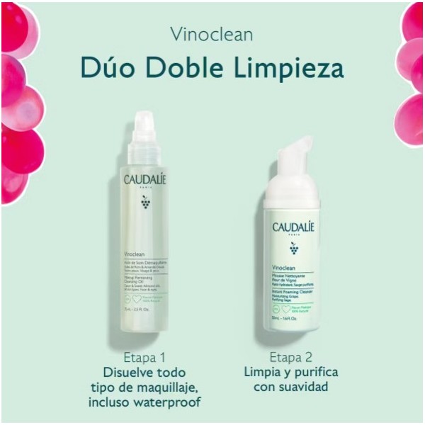 CAUDALIE COFRE DOBLE LIMPIEZA ACEITE DESMAQUILLANTE 75 ML + ESPUMA 50 ML